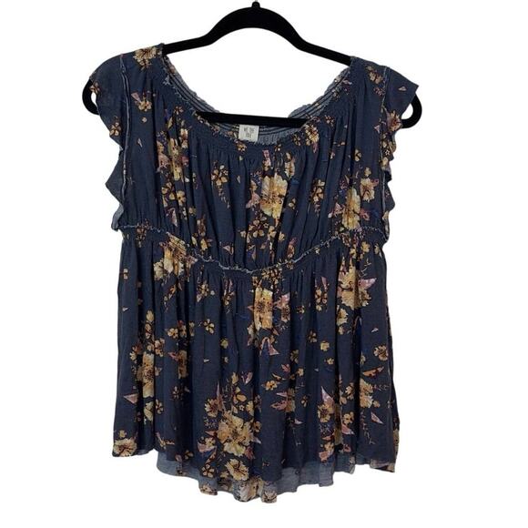 We the Free Tops - We The Free Women’s Woven Floral Print Off The Shoulder Blouse Navy Size M Boho